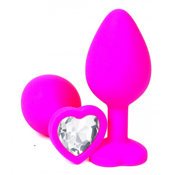 Анальная пробка "Vander" силикон, бел.кристалл сердце M, Розовая