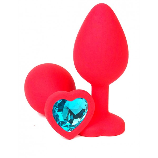 Анальная пробка "Vander" силикон, голуб.кристалл сердце L, Красная