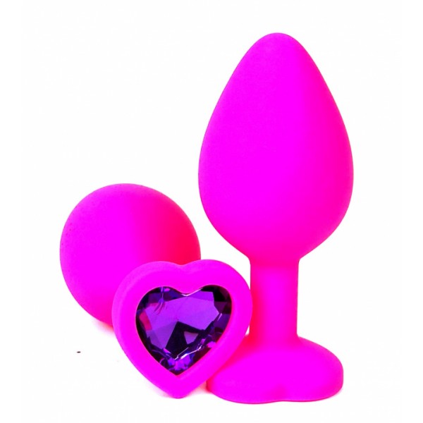 Анальная пробка "Vander" силикон, фиолетовый кристалл, сердце S, Розовый