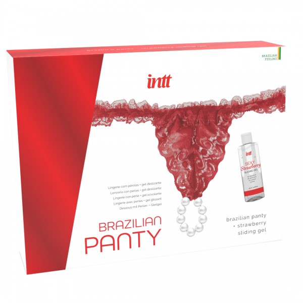Intt Набор Brazilian Panty Sliding Gel Strawberry + повязка (красная)